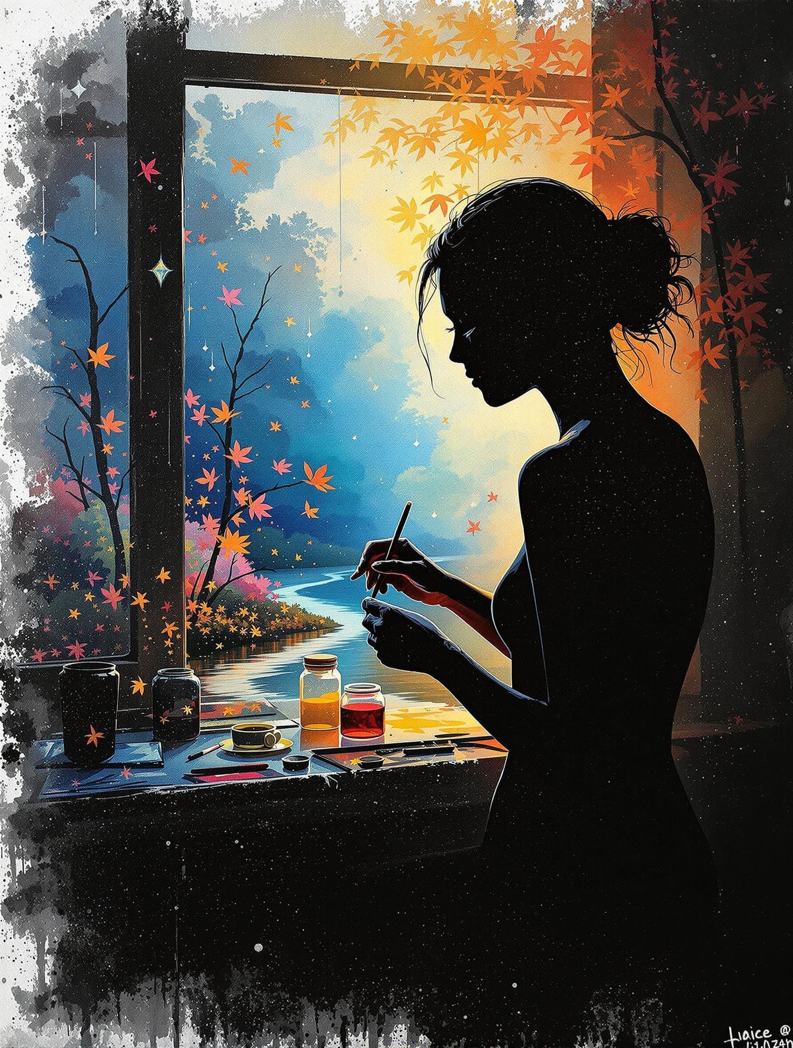 Ethereal Artist in a Cosmic Landscape