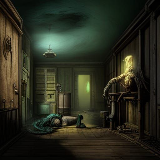 Deep One Feast in a Dark Cellar: Detailed Matte Painting