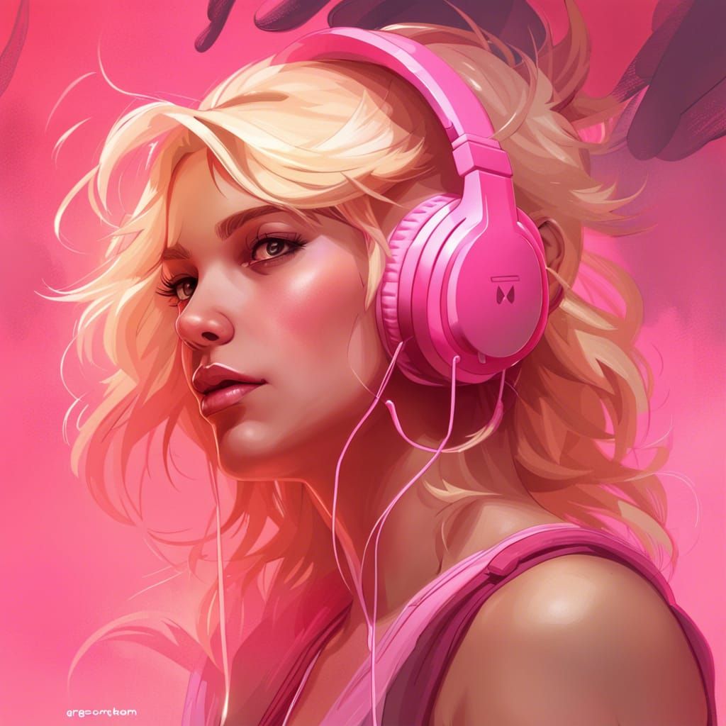Blonde with Pink Headphones: Hyperdetailed Digital Portrait