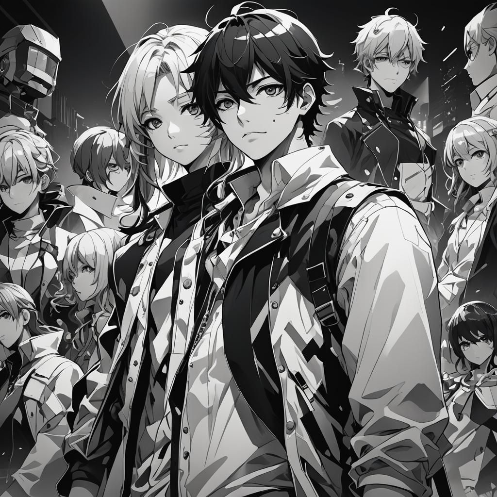 People in Black and White Clothing: Anime Style