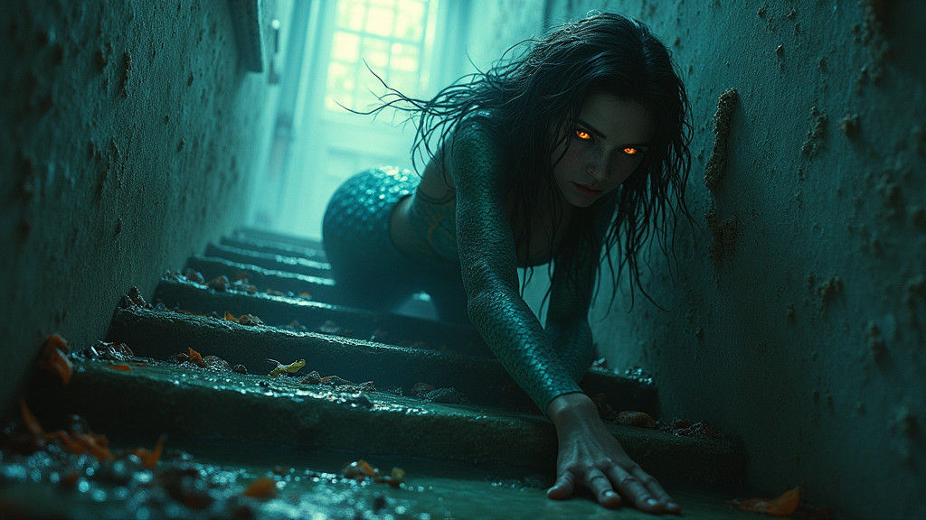 Hyperrealistic Siren Mermaid in Flooded Lighthouse