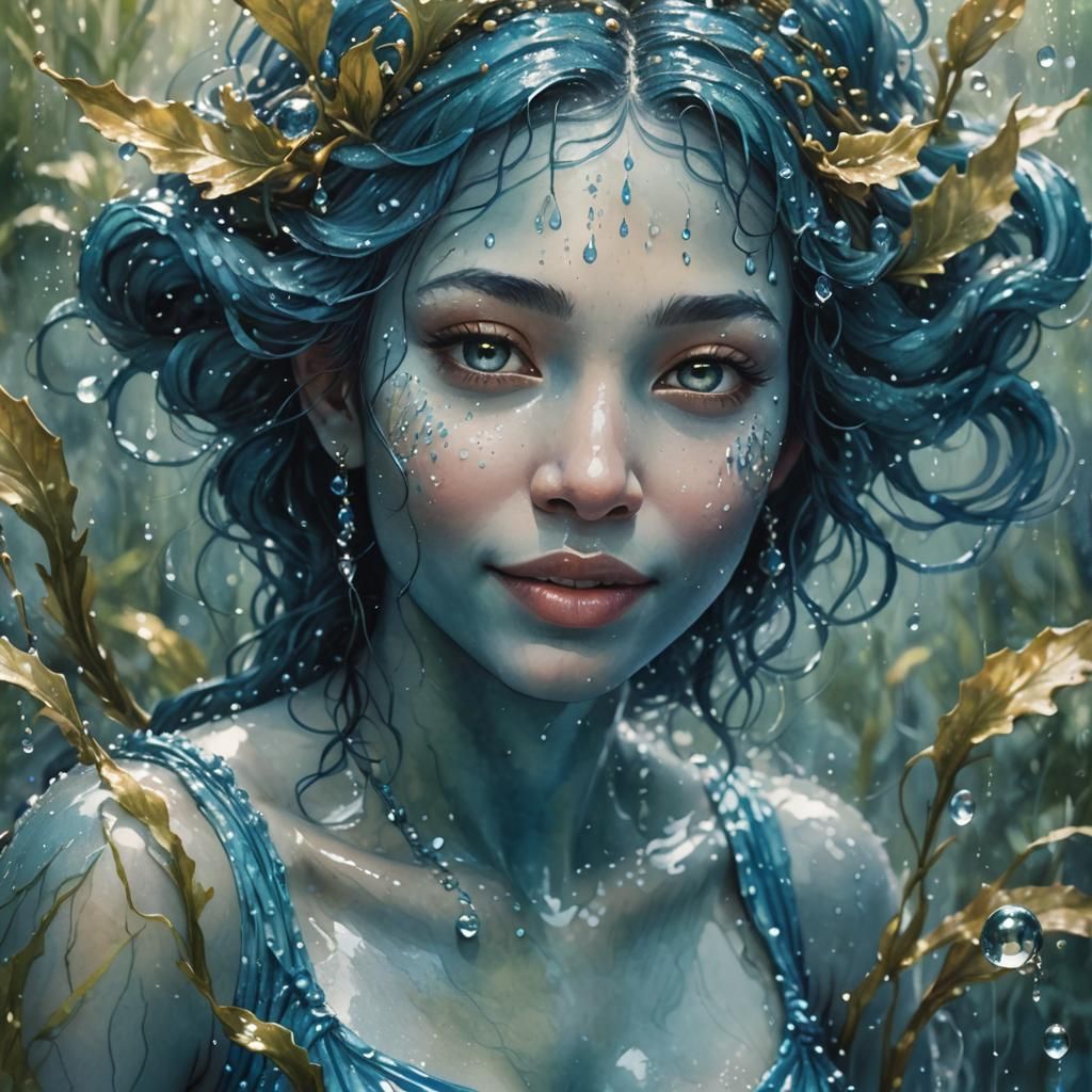 Mischievous Blue Nymph in Mystical Realism Style