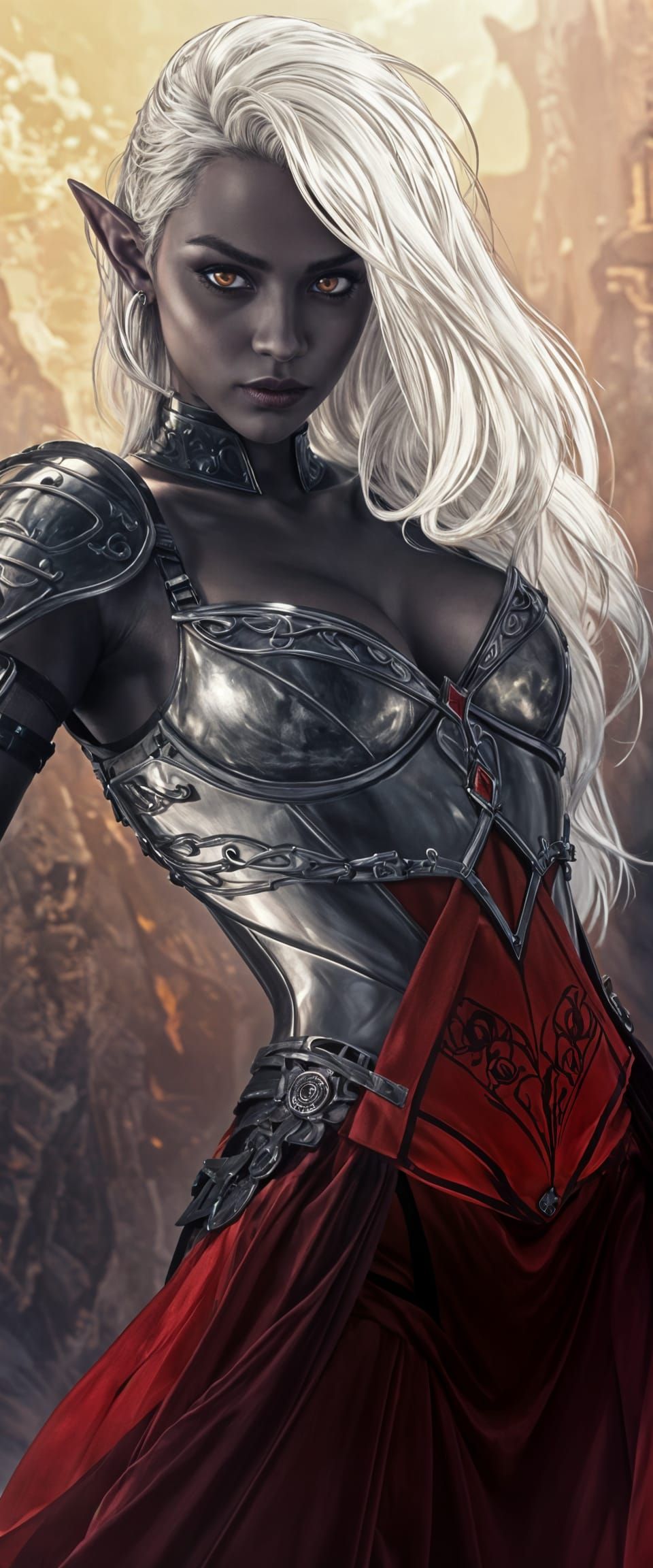 Ethereal Drow Elf Paladin in High-Fantasy Armor