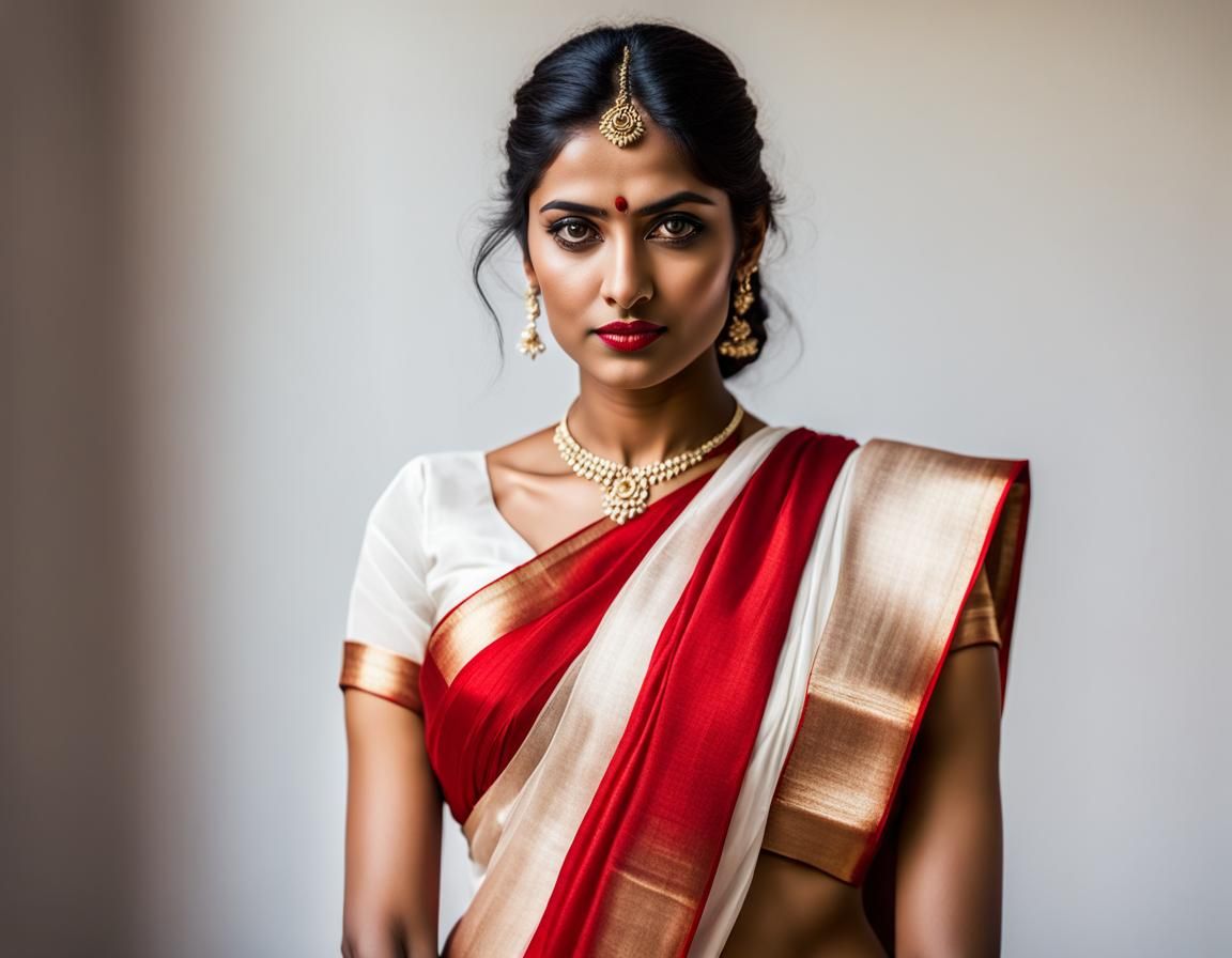 Young Indian Woman in Red Sari Portrait