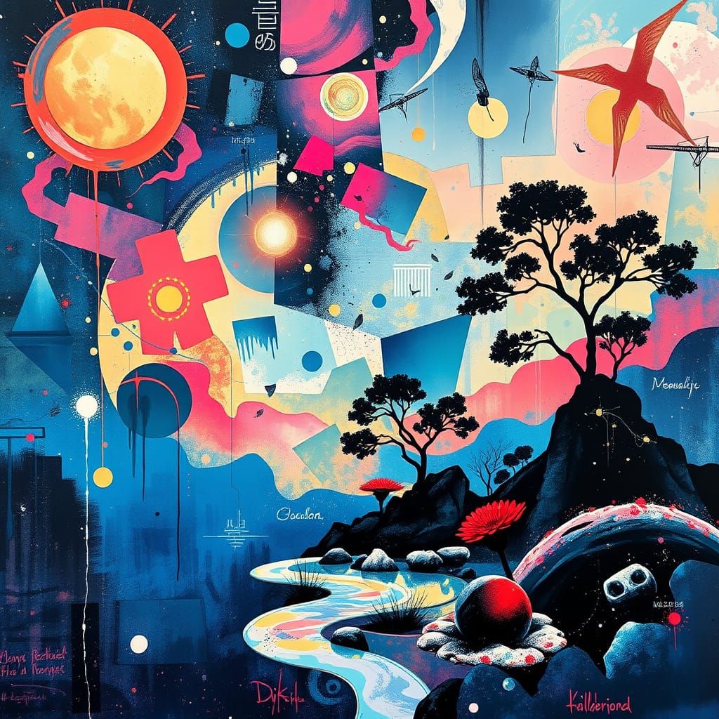 Psychedelic Zen Garden Collage in Vibrant Ink