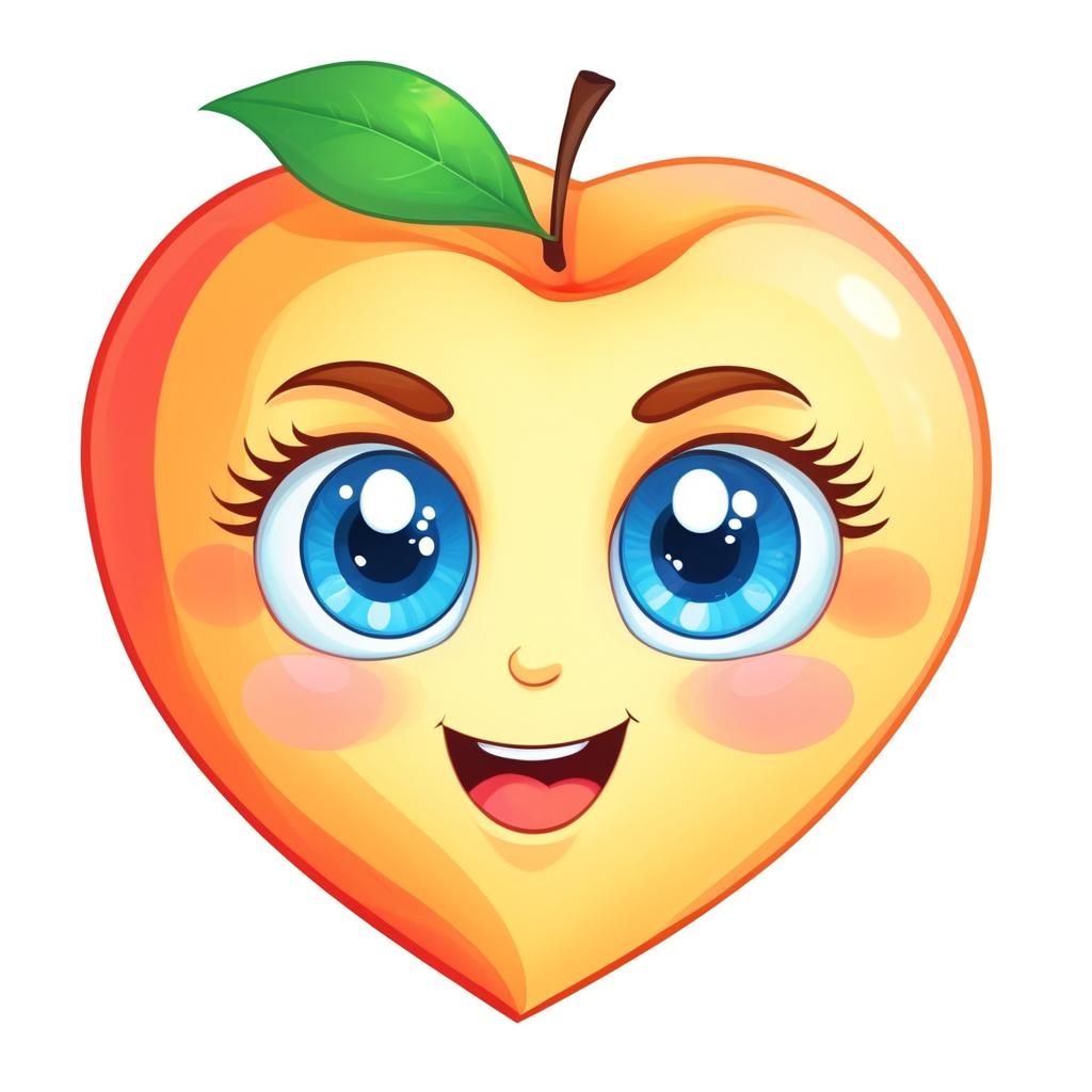 Happy Peach with Blue Eyes in Heart Art