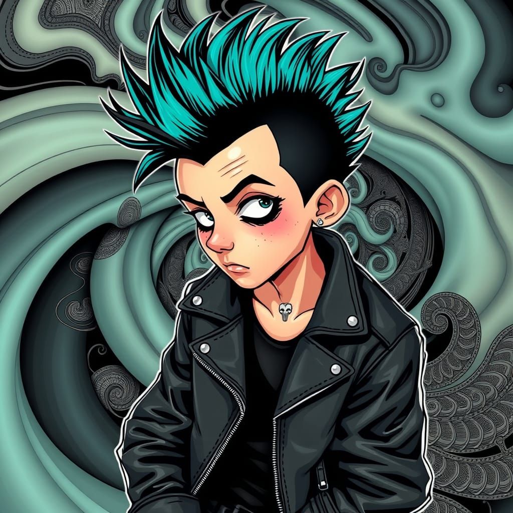 Punk with Turquoise Mohawk in Futuristic 3D Rendering