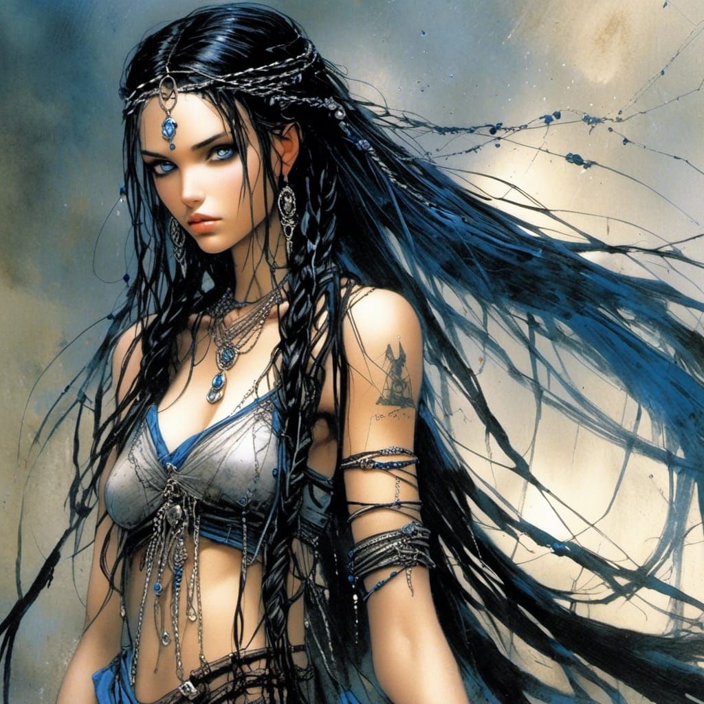 Ethereal Biopunk Woman with Braids and Jewels