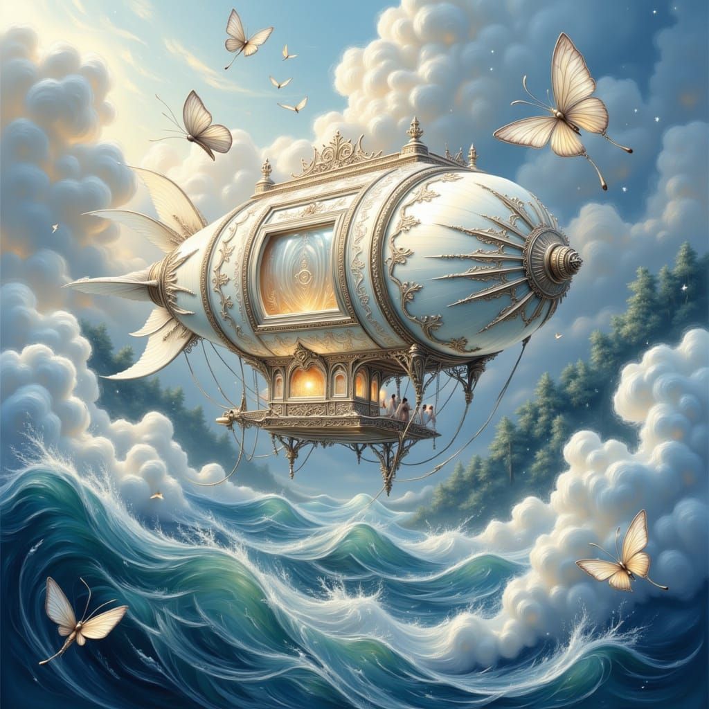 Enchanted Airship Voyage on Cloud Waves