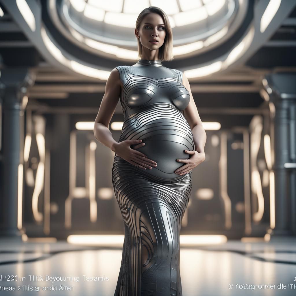 Pregnant Woman with Sci-Fi Details in 8K