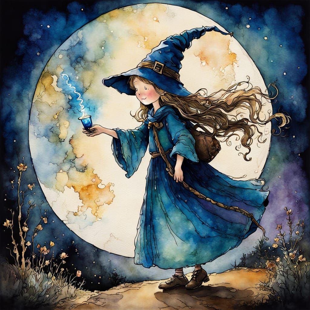 Whimsical Young Wizard in Chiaroscuro Style