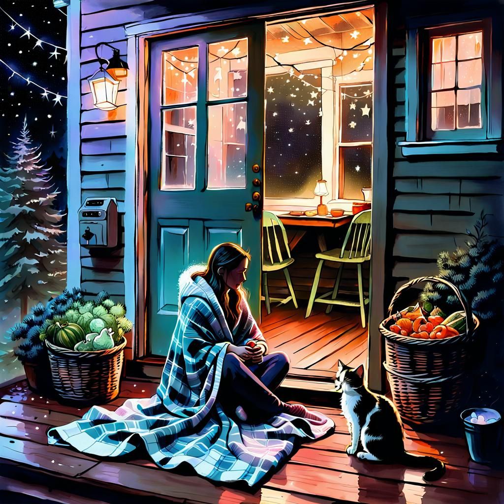 Girl with Kittens: Ethereal Watercolor Illustration