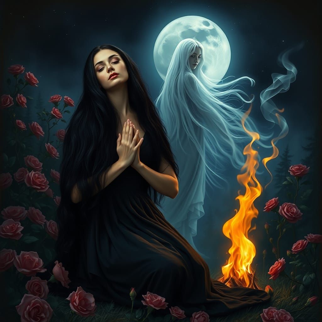 Surreal Goddess Invokes Celestial Mystery in Dark, Dreamlike...