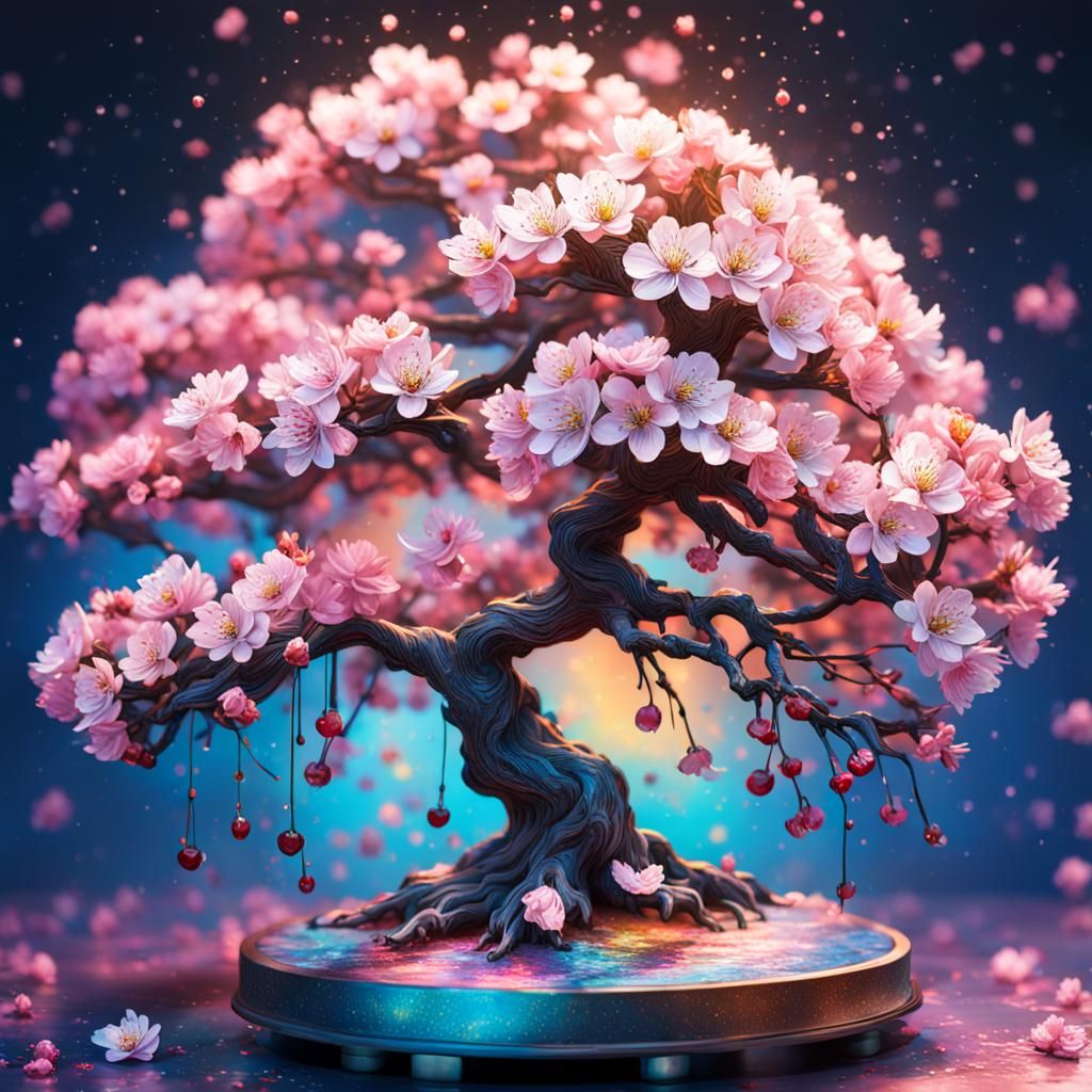 Celestial Cherry Blossom Tree in Splash Art Style