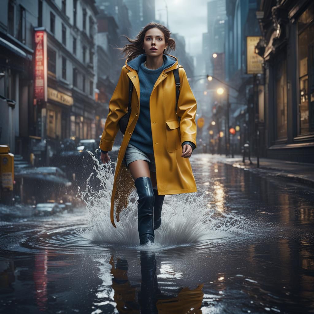 Woman Splashing in Puddle: Fantasy Concept Art