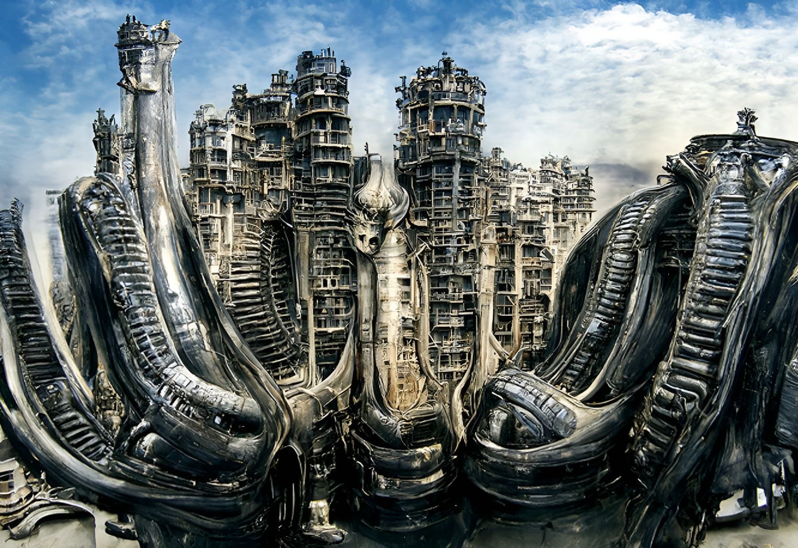 Futuristic Alien City at Night: Brutalist Architecture