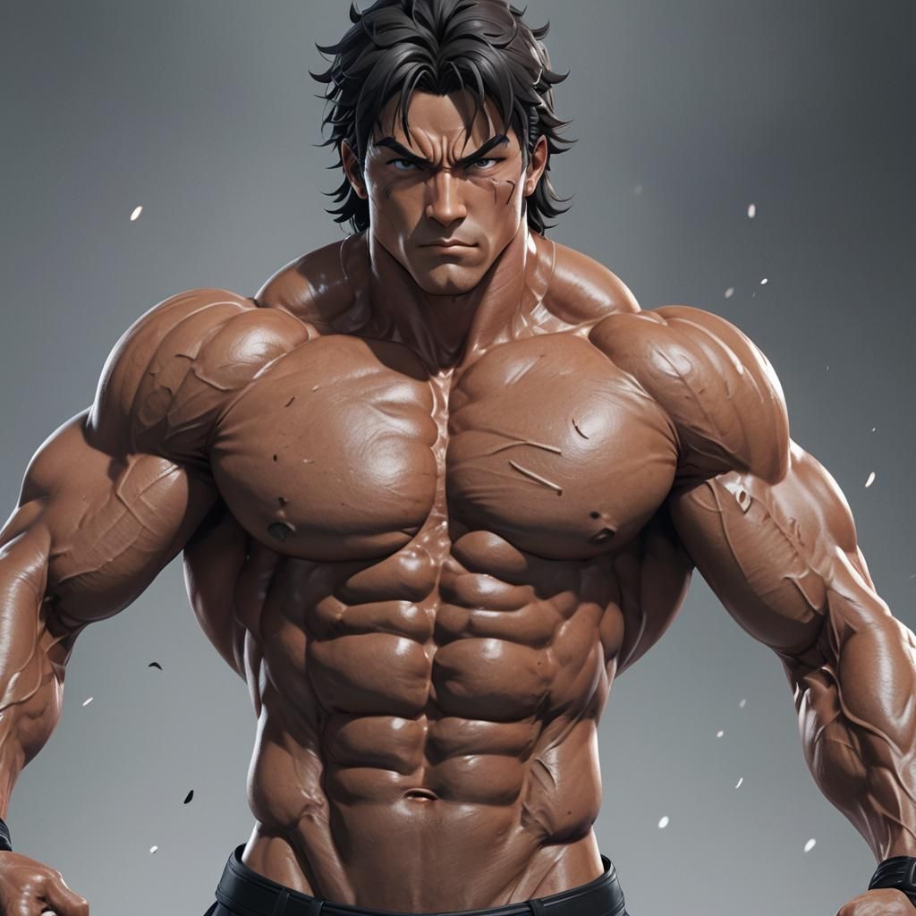 Muscular Anime Bodybuilder with Glowing Eyes