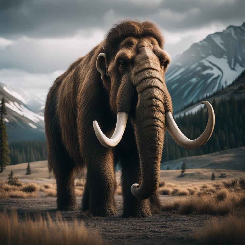 Realistic Woolly Mammoth Cinematic Film Still