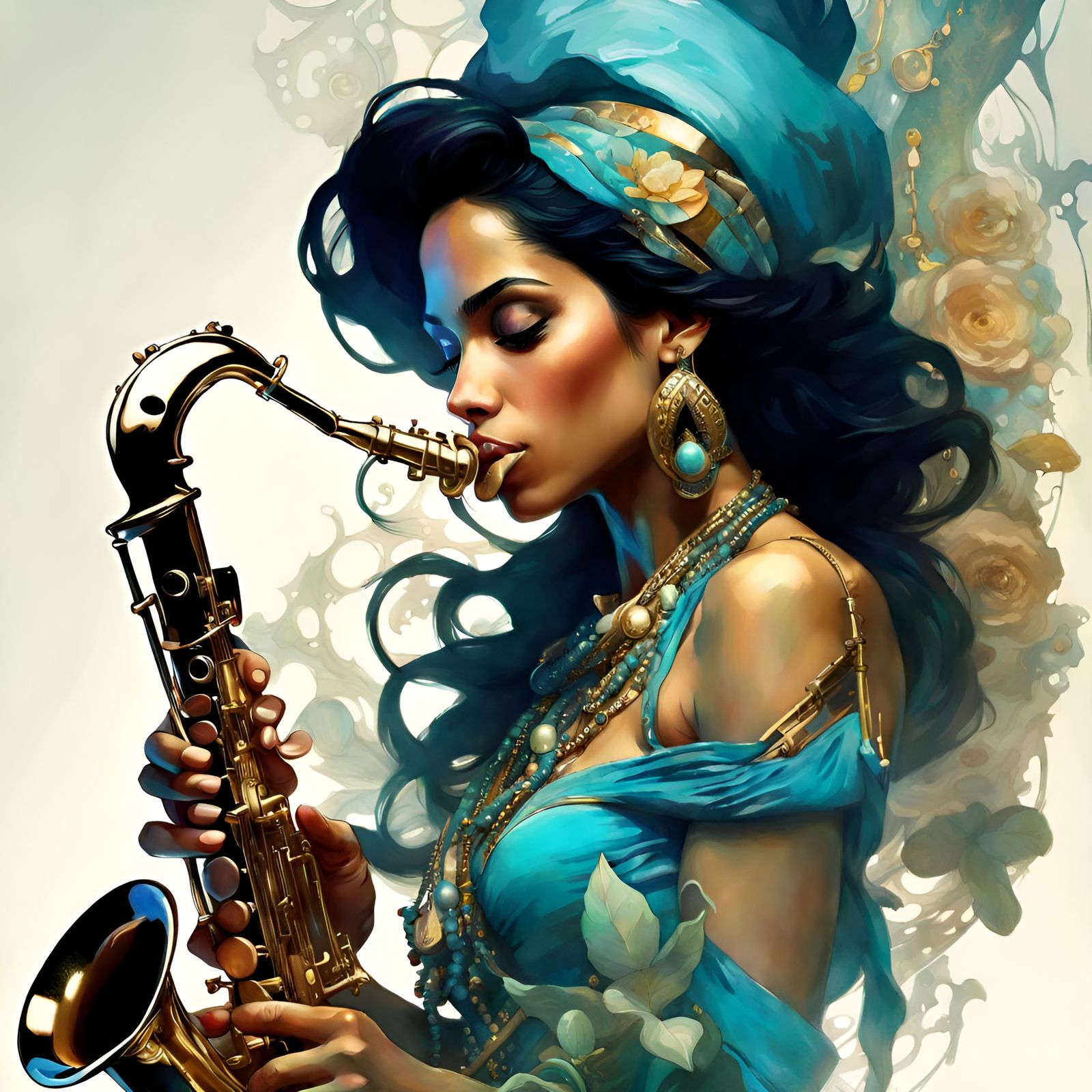 Princess Jasmine Plays Saxophone in Fantasy Portrait