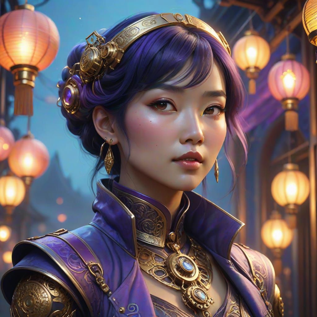 Steampunk Goddess Under Starry Night Sky