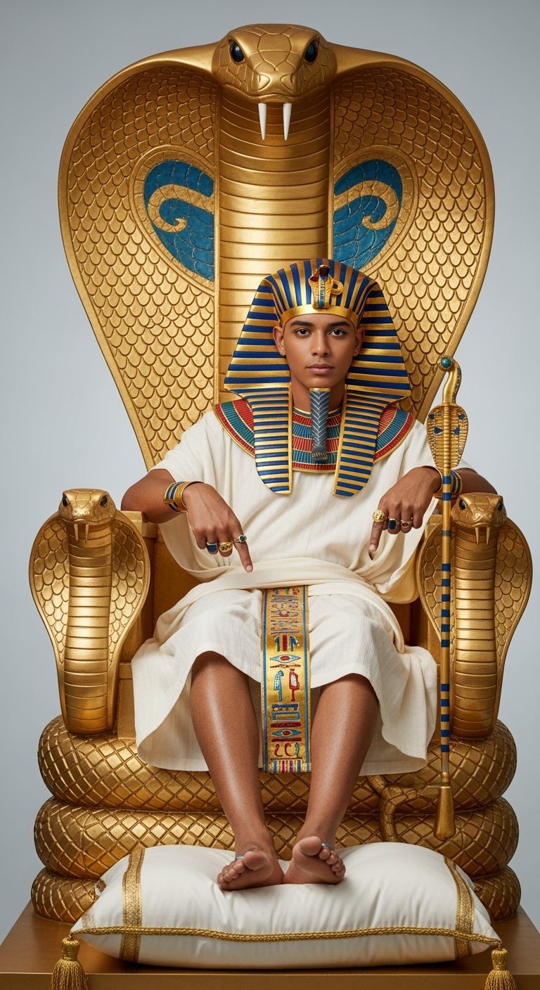 Young Pharaoh on Gold Cobra Throne, Egyptian Style