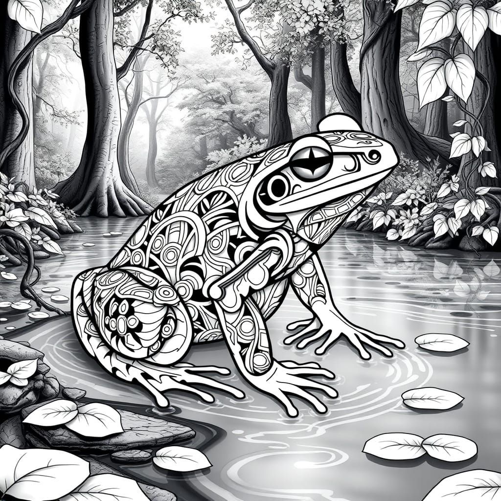 Elegant Geometric Frog in High-Contrast Black and White