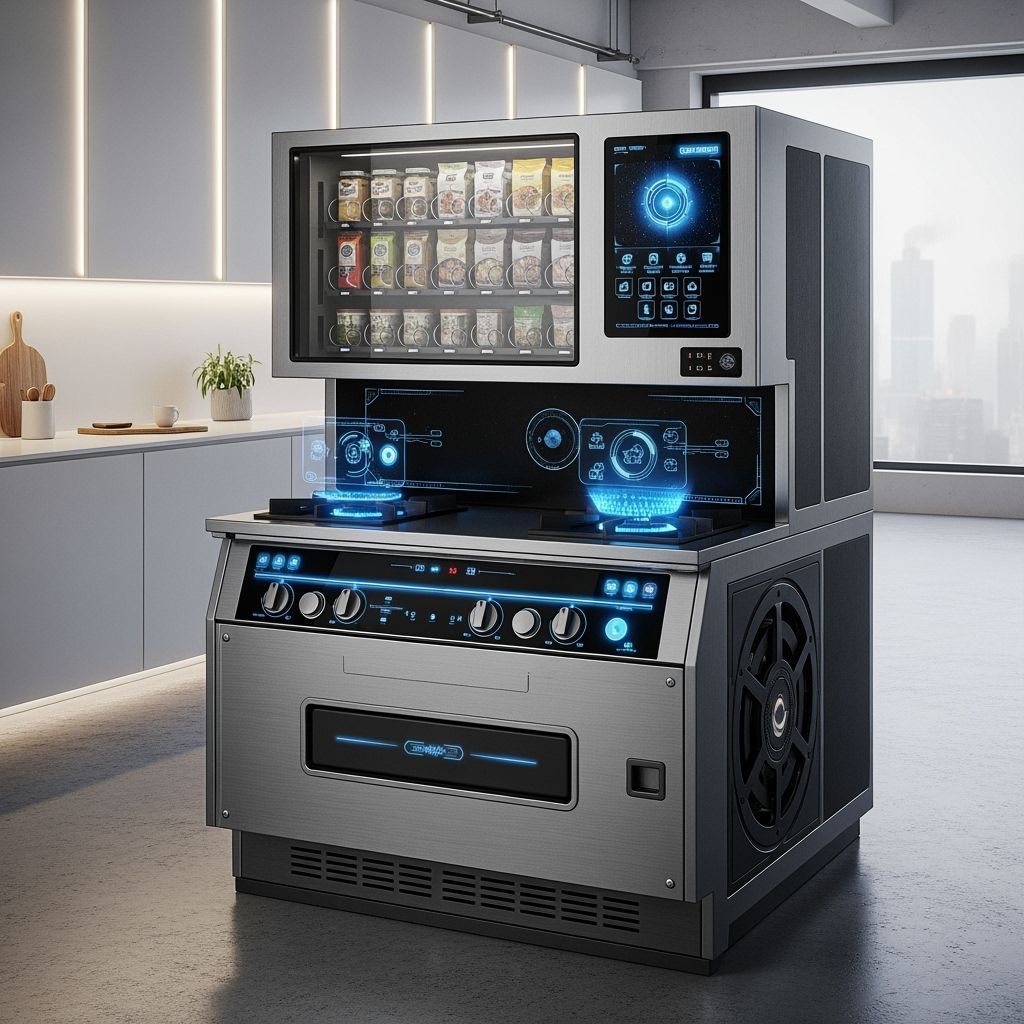 High-Tech Gas Stove Vending Machine in Futuristic Kitchen