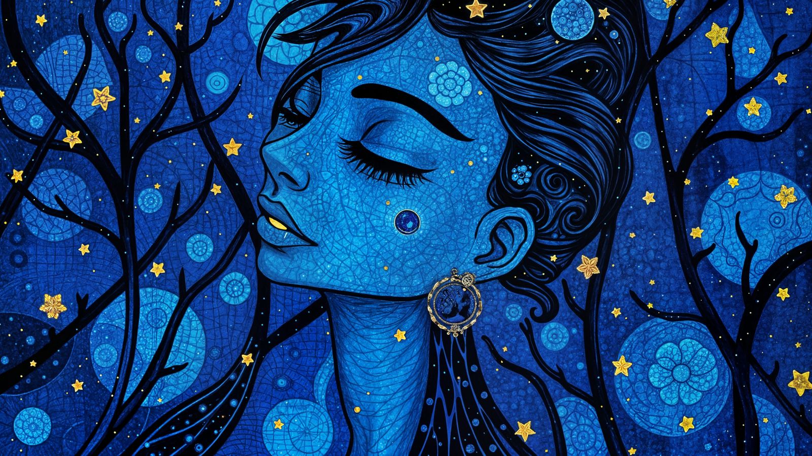 Holographic Woman in Klimt Style with Lapis Lazuli