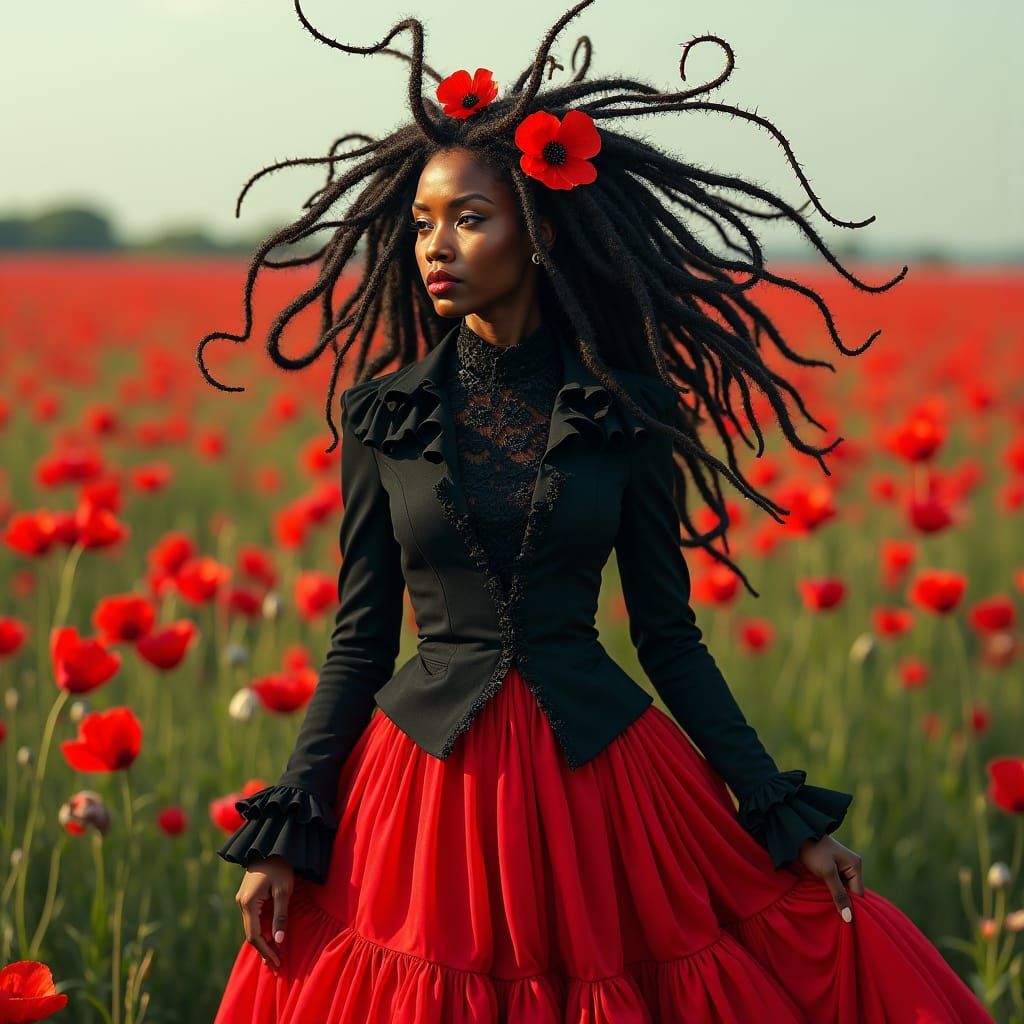 Poppy Queen Portrait in Dark Whimsical Style