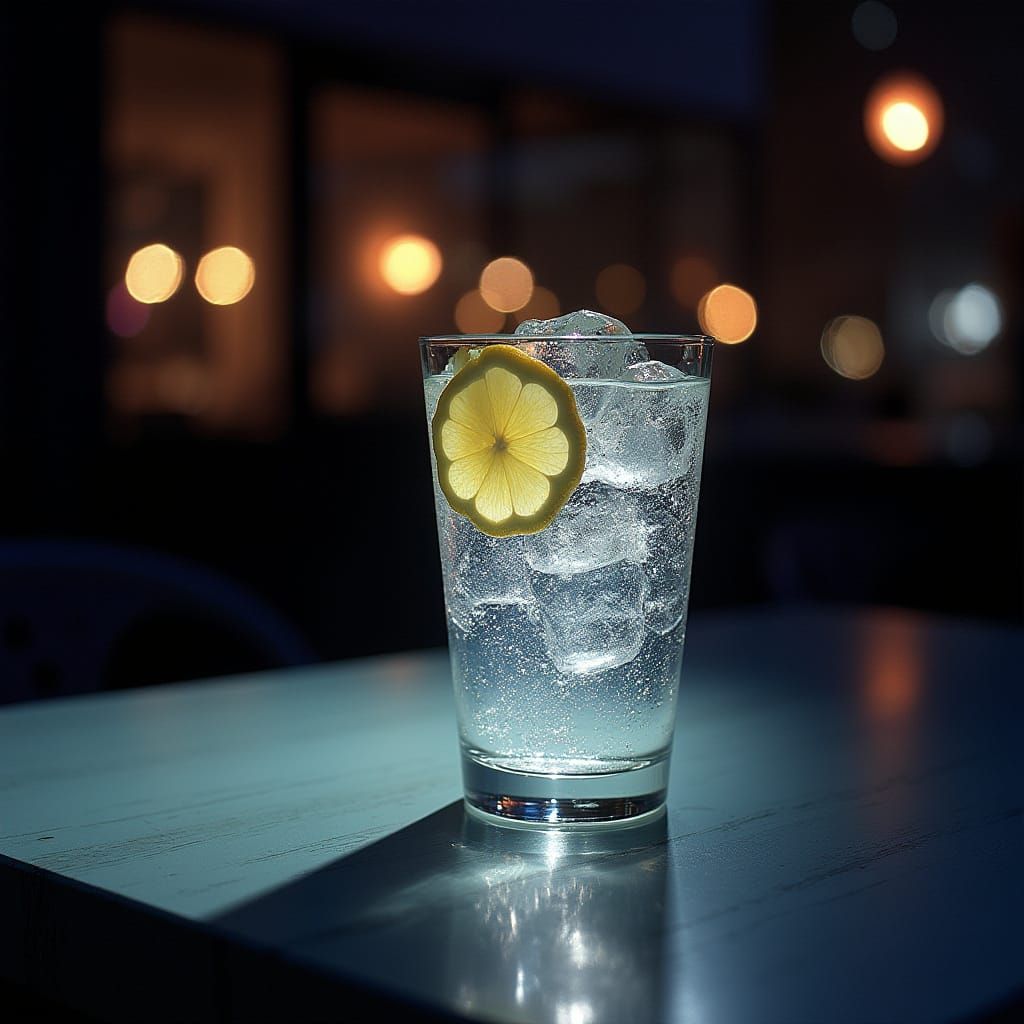 Glass of Sparkling Water in Dreamy Evening Light