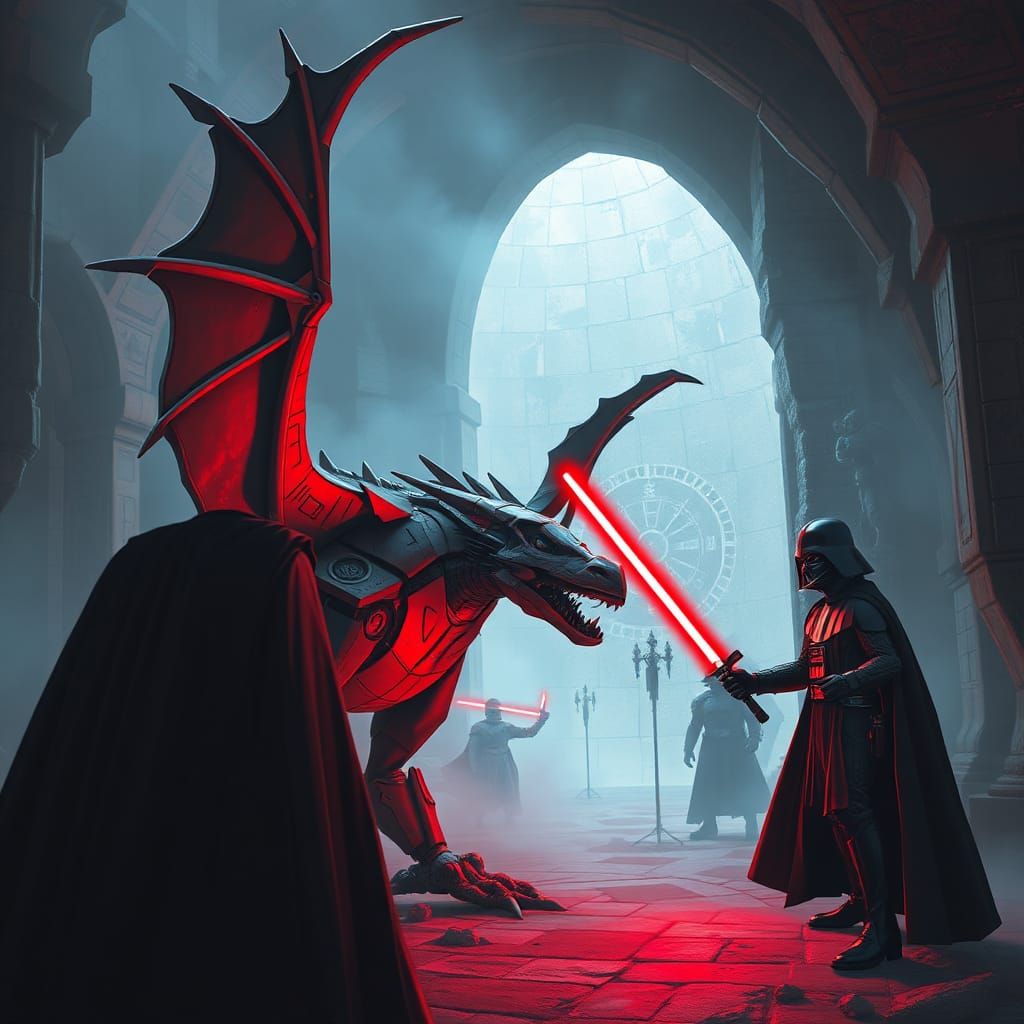 Mecha Dragon Confronts a Dark Lord