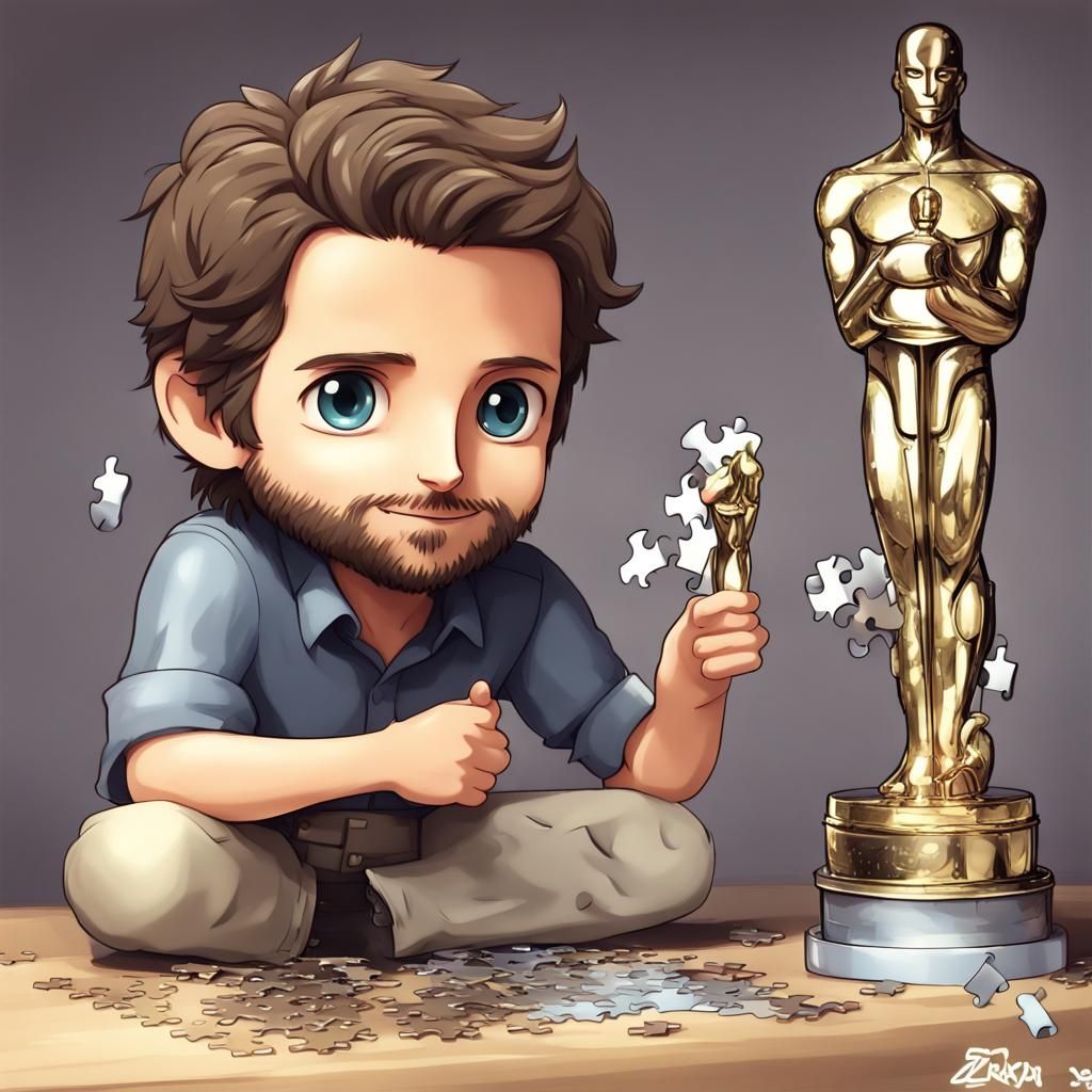 Anime Chibi Celebrity Solving Oscar Puzzle