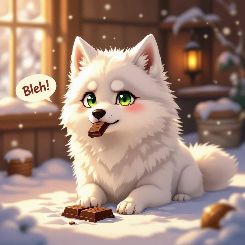 Wolfie with chocolate