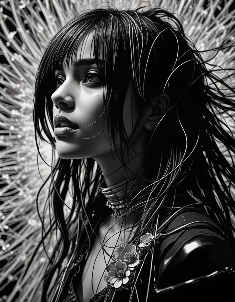 Dark Flower Portrait in Cyberpunk Style