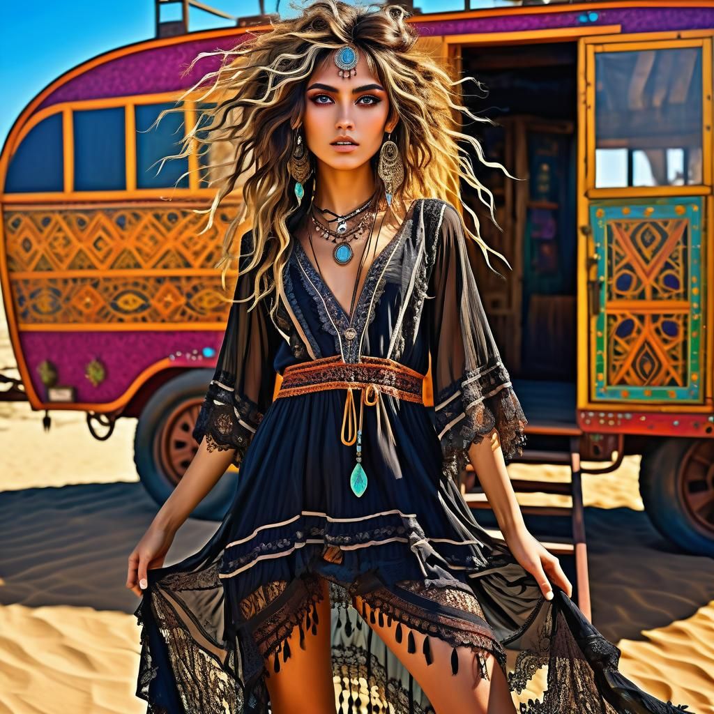 Boho Gypsy Beauty in Art Nouveau Style