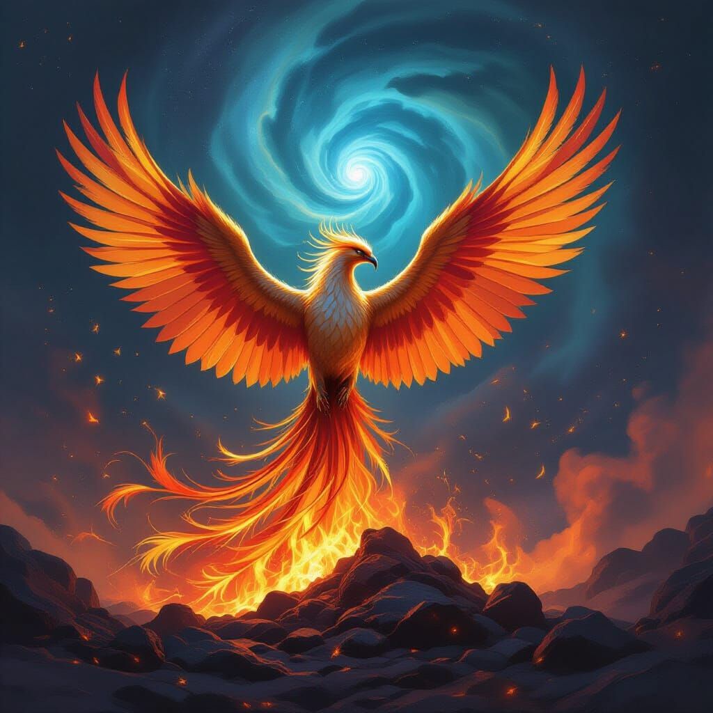 Majestic Phoenix Rises from Embers in Epic Fantasy Art