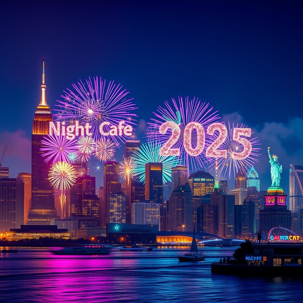 Vibrant New Year's Eve Cityscape in a Kaleidoscope of Color