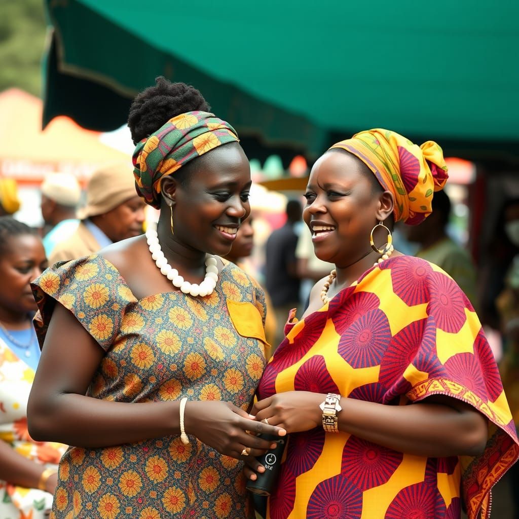 Ghanaian Women in Kente Cloth at Market