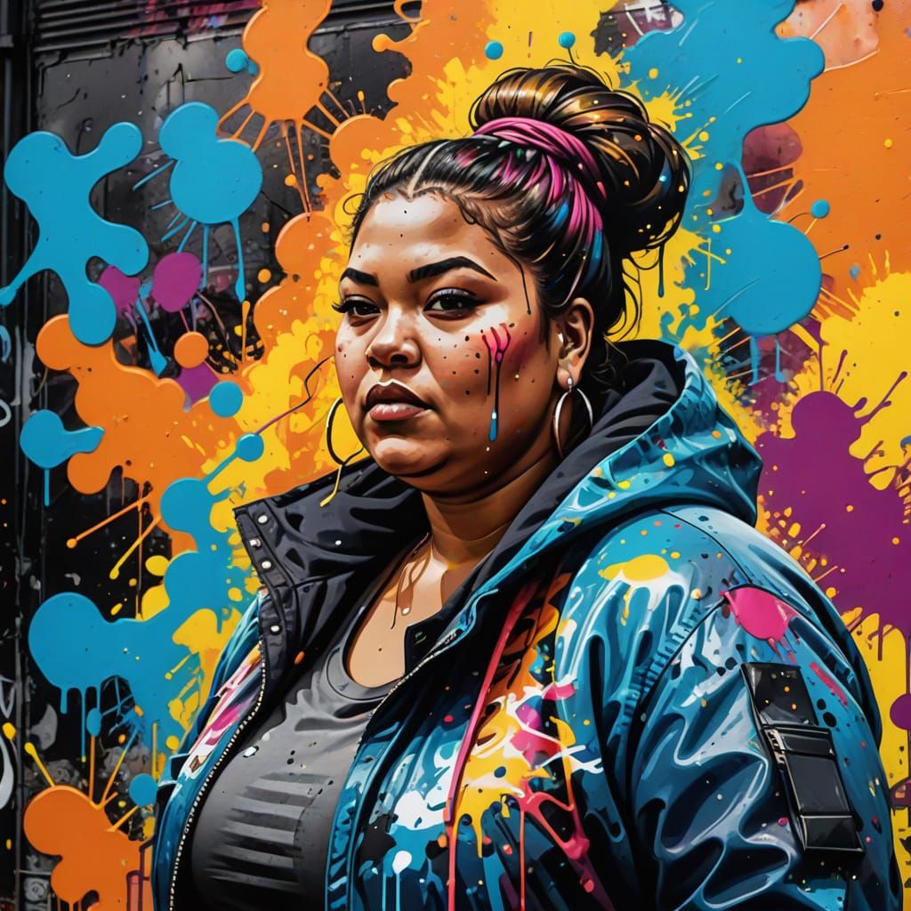 Street Art Portrait of Stylish Plus-Sized Woman