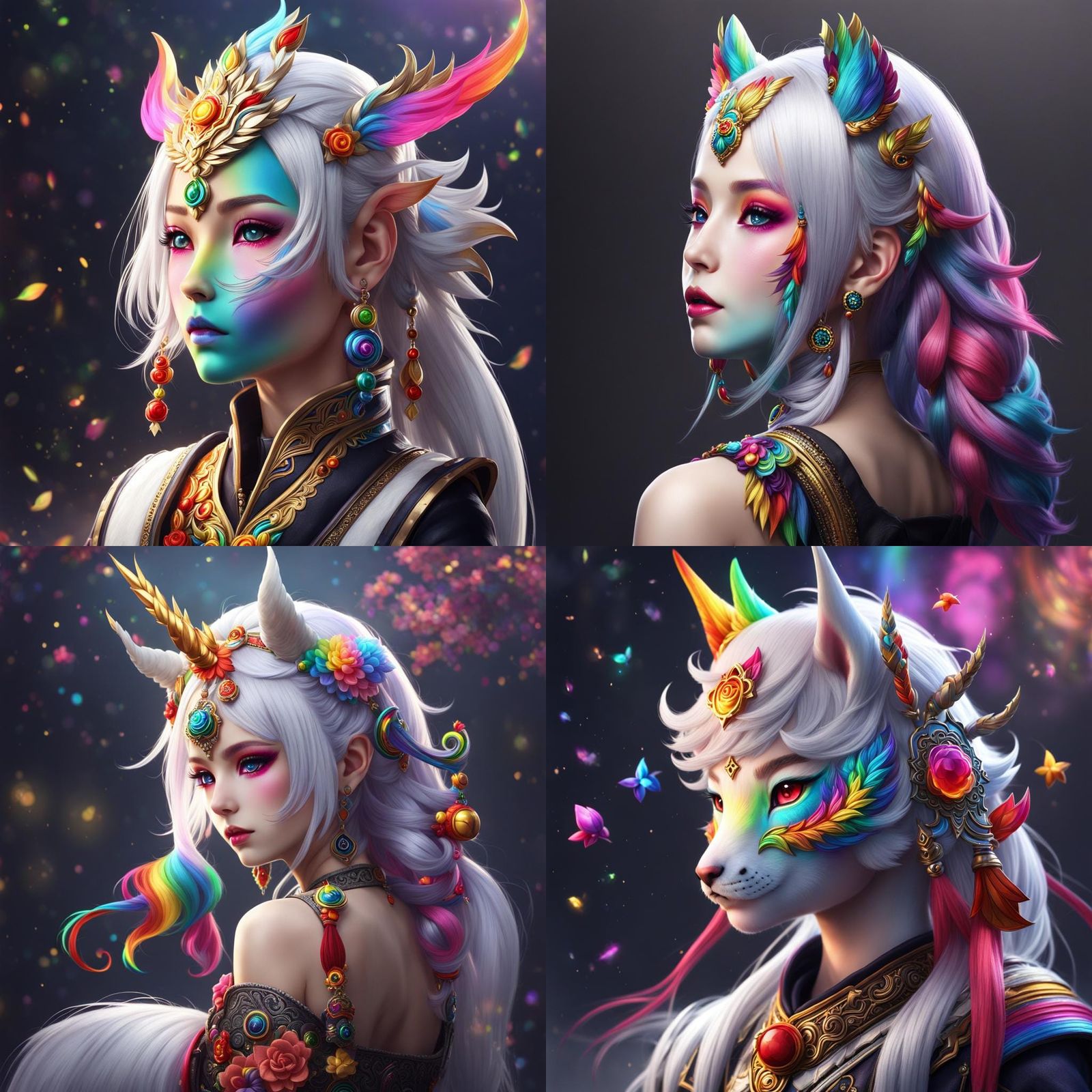 Rainbow Pixiu with White Hair: AI Interpretation