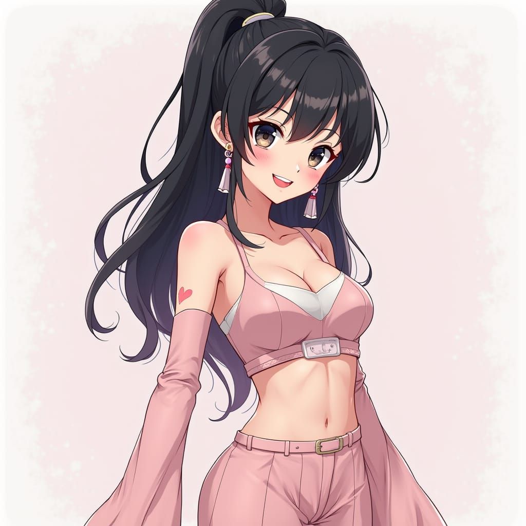 Anime Girl with Black Hair in Pastel Hues