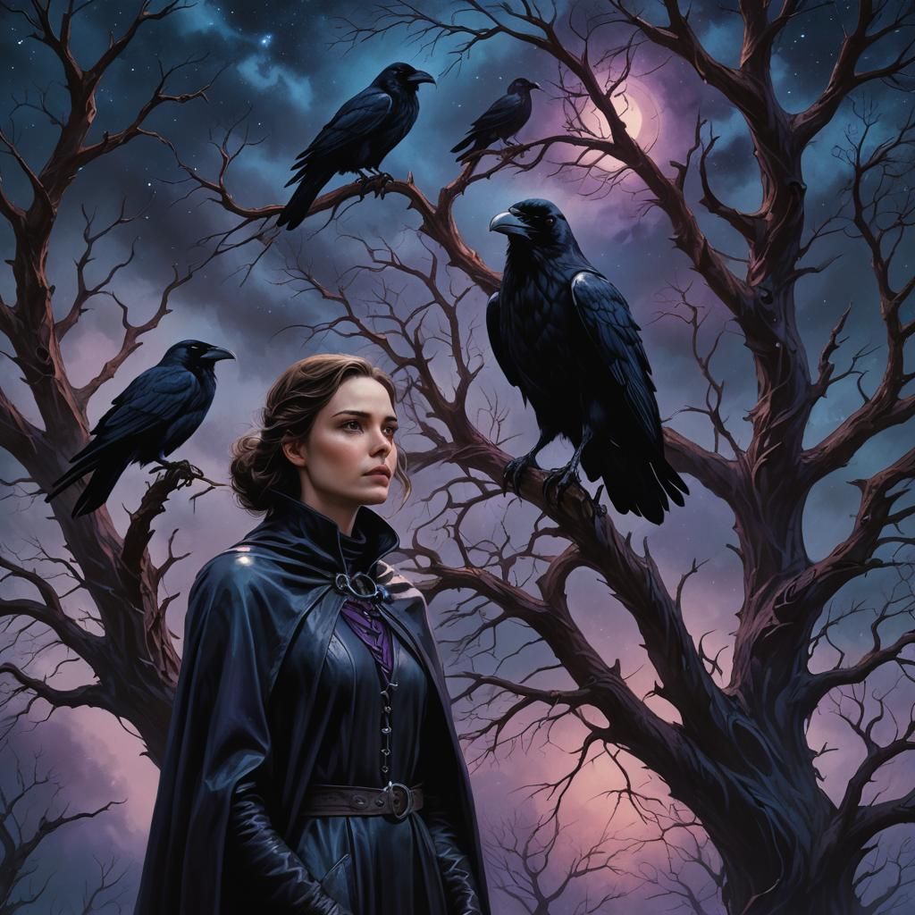Dramatic Dark Fantasy Ravens in Starlight