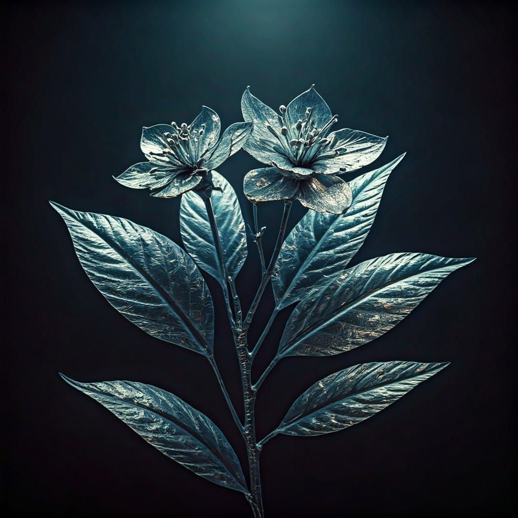Translucent Cellophane Plant with Foil Blooms in Moody Hyper...