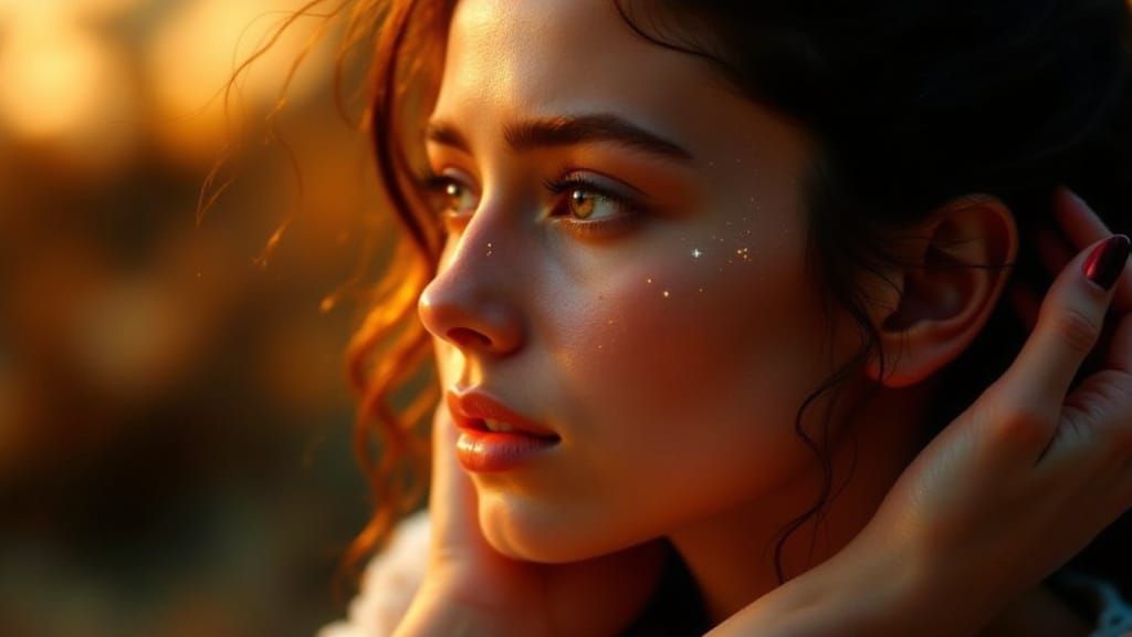 Woman Crying Comforted By Hands in Golden Light