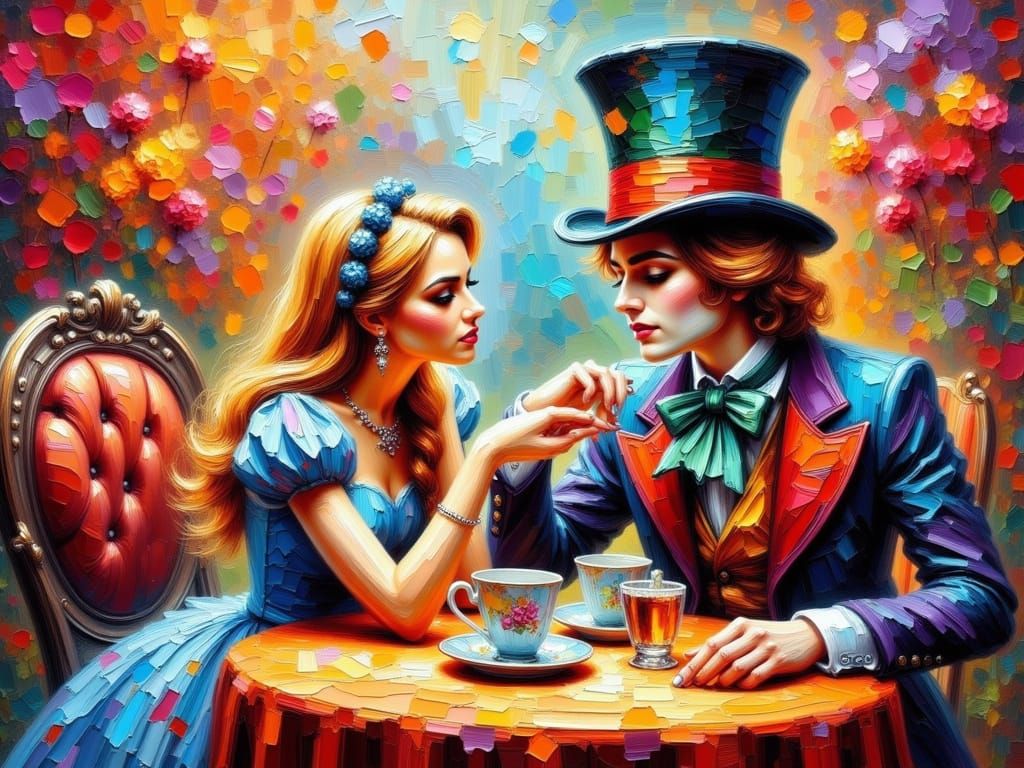 Alice and Mad Hatter's Dreamcore Impasto Tea Party