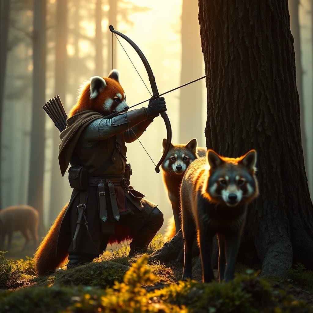 Heroic Red Panda Ranger Battles Foes in Mystical Forest, Cin...