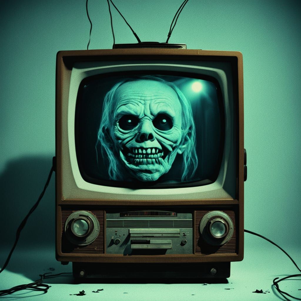 Decaying Puppet in Retro TV Set Nightmare