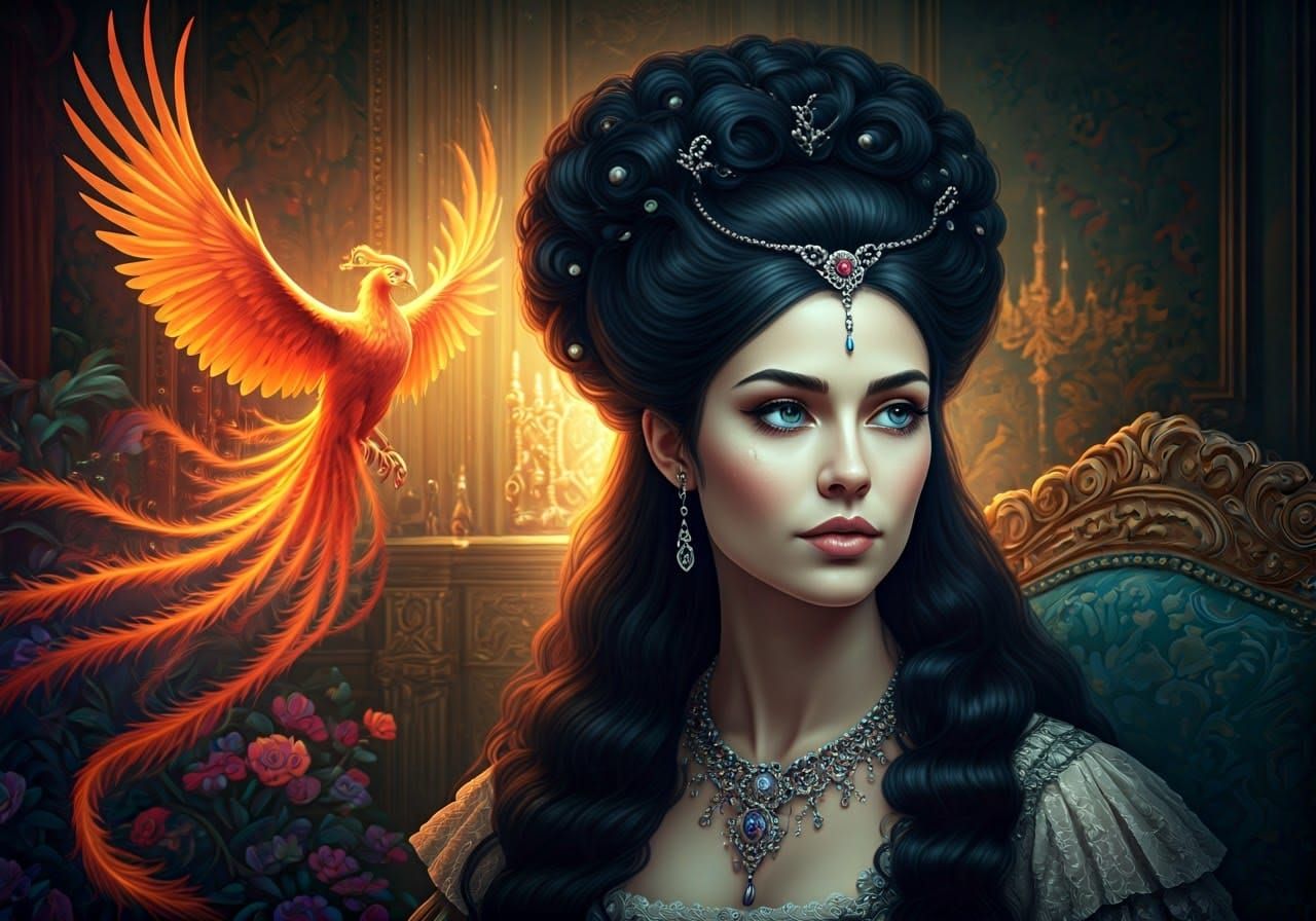 Elegant Woman in Baroque Castle Setting