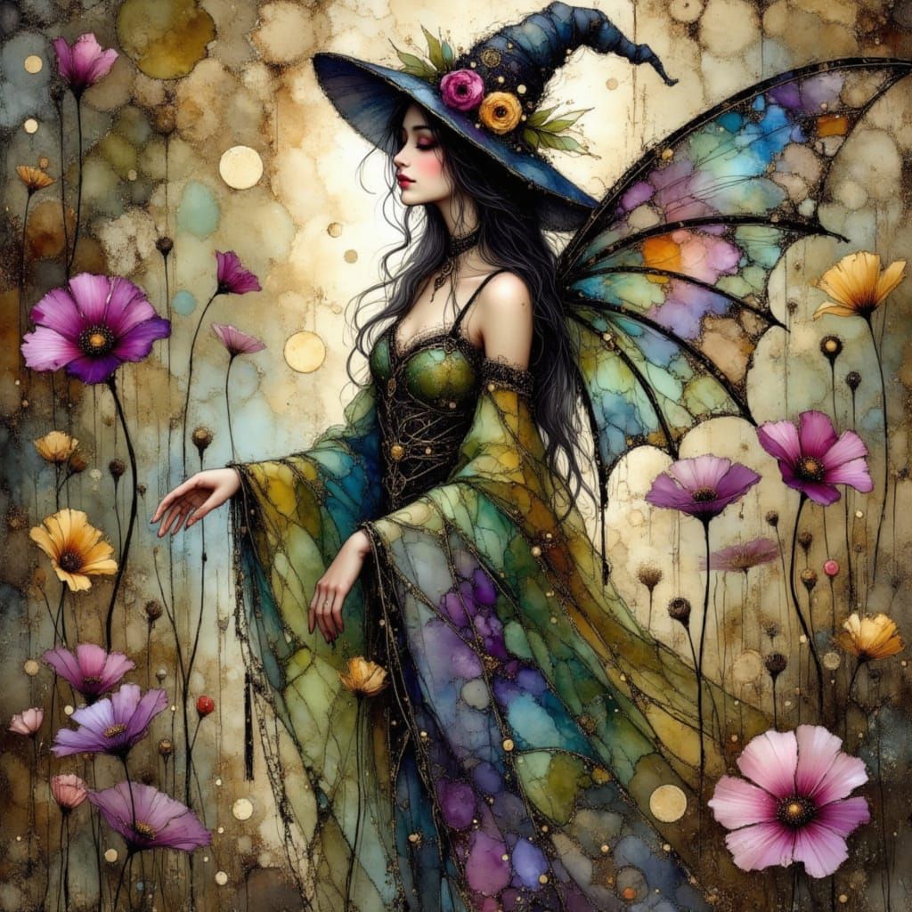 Enchanted Forest Witch with Iridescent Wings