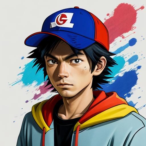 Abstract Portrait of Ash Ketchum in Complementary Colors
